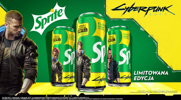 Sprite ze specjalną edycją puszek i butelek inspirowanych grą Cyberpunk 2077