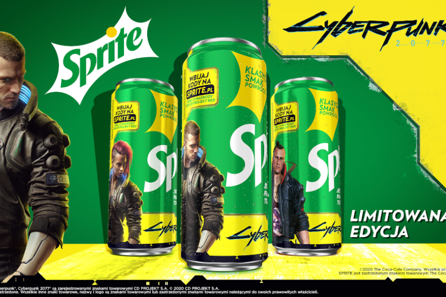Sprite ze specjalną edycją puszek i butelek inspirowanych grą Cyberpunk 2077