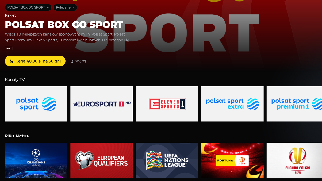 Opis pakietu Polsat Box Go Sport